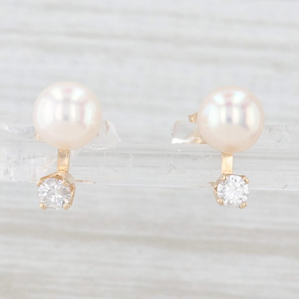 Light Gray Cultured Pearl 0.18ctw Diamond Stud Earrings 14k Yellow Gold