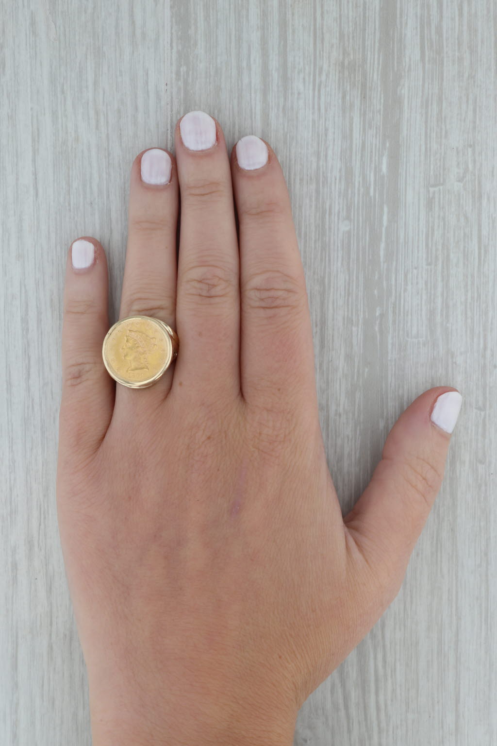 Dark Gray Authentic 1861 Liberty Coin Ring 14k 22k Yellow Gold 2.50 Dollars Size 7