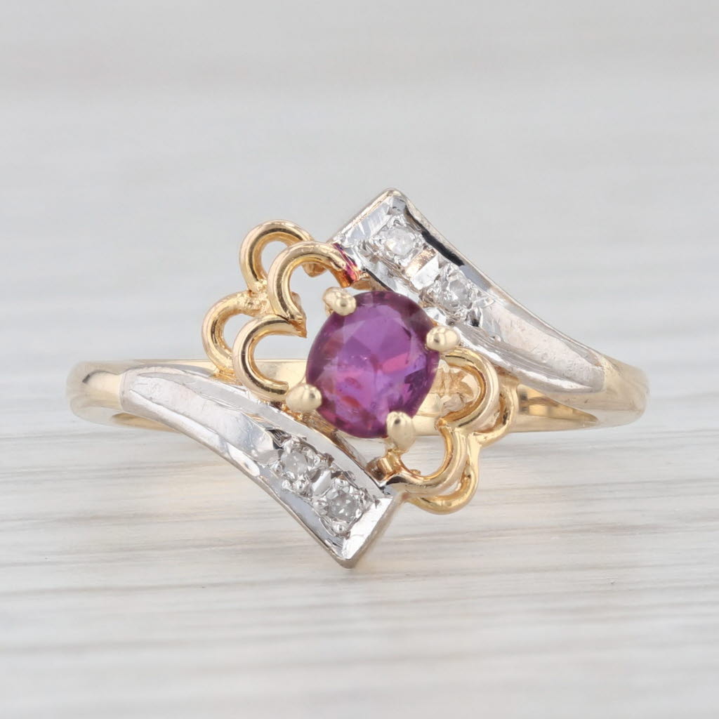 Light Gray 0.33ctw Ruby Bypass Ring 14k White Yellow Gold Size 5.75 Diamond Accents