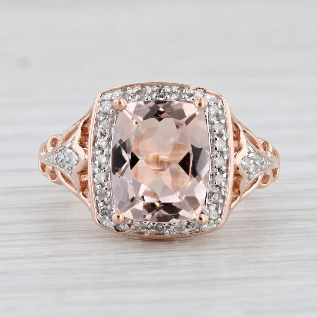 Light Gray 3ctw Cushion Morganite Diamond Halo Ring 10k Rose Gold Size 7 Engagement