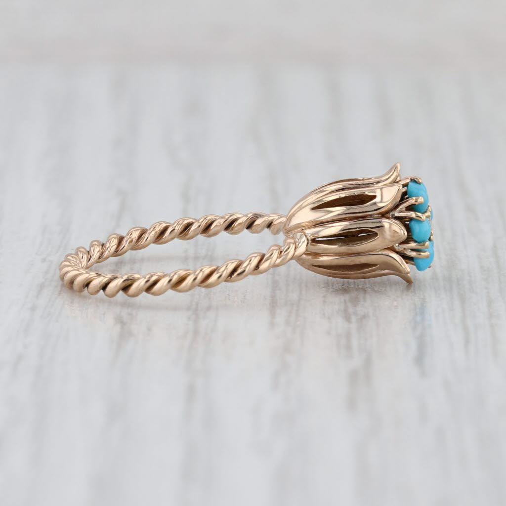 Antique Turquoise Diamond Flower Ring 14k Yellow Gold Size 6.5