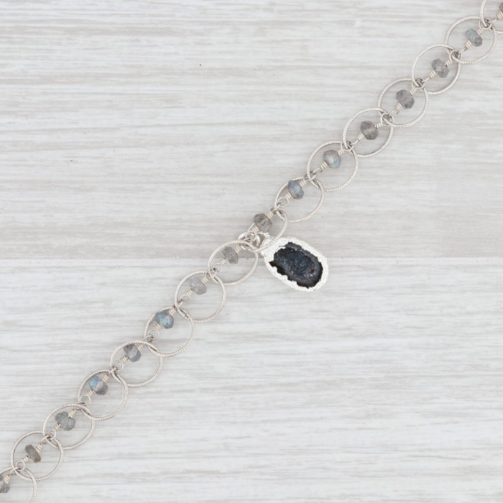 New Nina Wynn Charm Bracelet Druzy Geode Quartz Labradorite Bead Sterling 7.5"