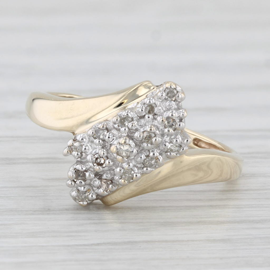 Light Gray Diamond Cluster Bypass Ring 10k Yellow Gold Size 5