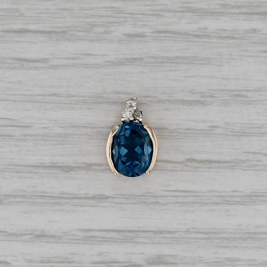 3.06ctw London Blue Topaz Diamond Pendant 14k Yellow Gold Small Drop