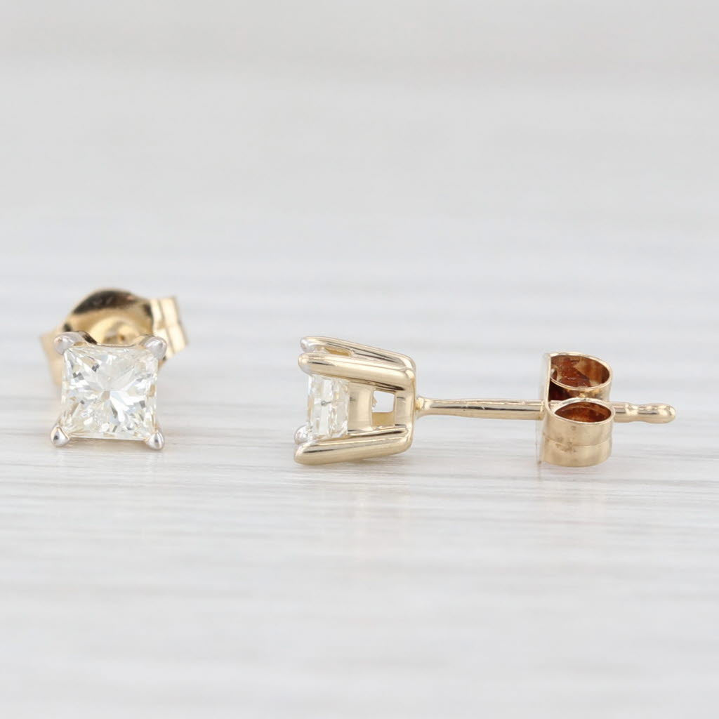 Light Gray 0.60ctw Princess Diamond Solitaire Stud Earrings 14k Yellow Gold