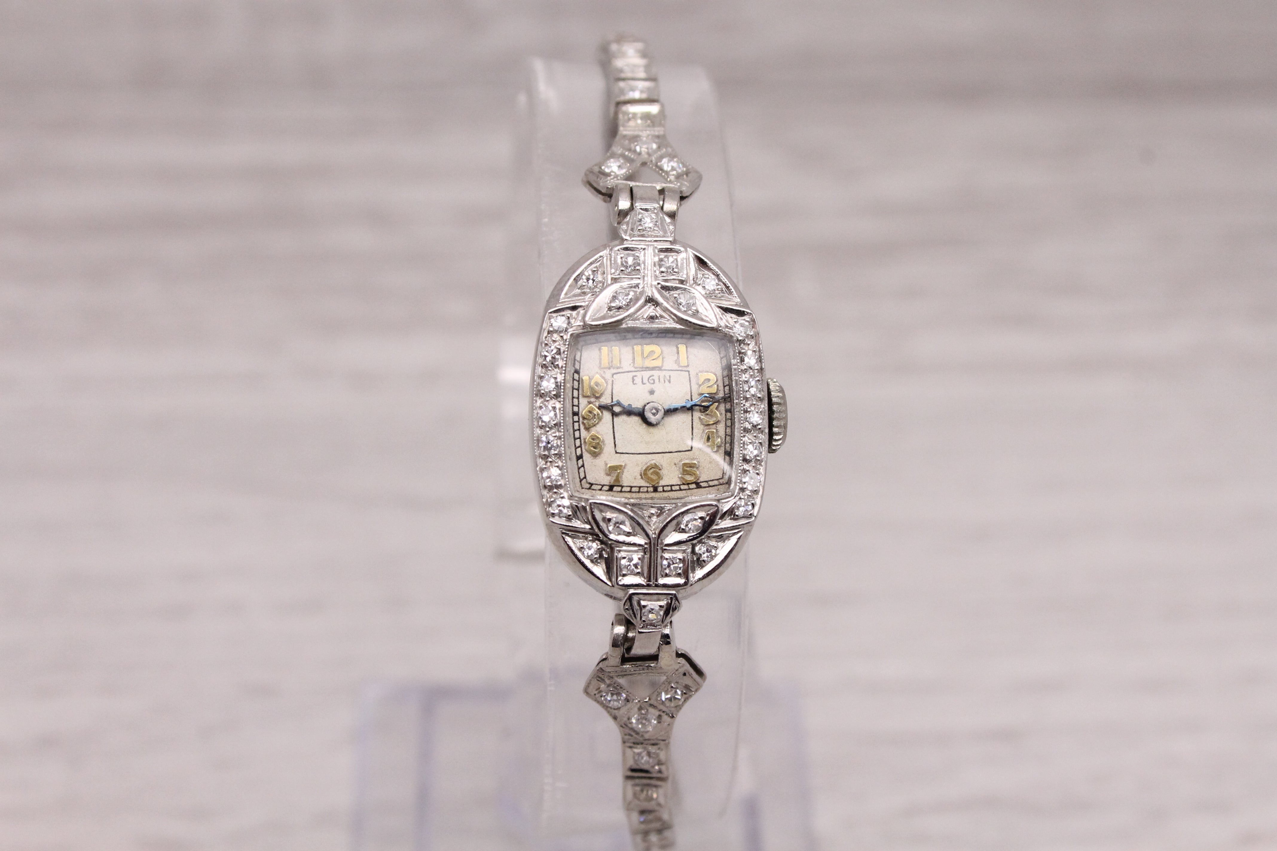 Antique Elgin Ladies Platinum 14k Diamond Cocktail Watch 0.65ctw SER