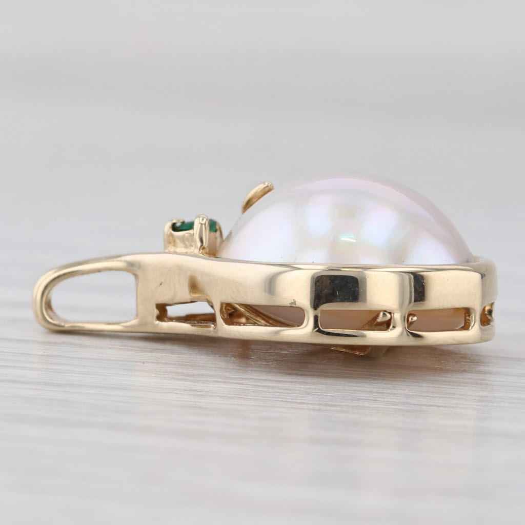 Light Gray Mabe Pearl Emerald Drop Pendant 14k Yellow Gold