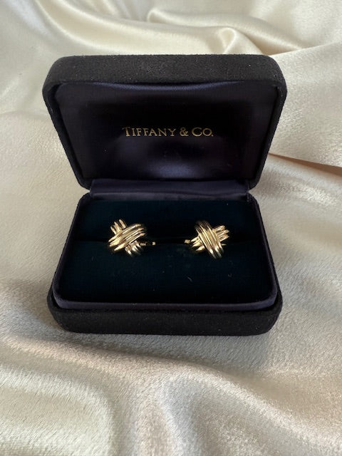 Gray Tiffany 1992 Signature X Collection Cufflinks w/ Box 18k Yellow Gold