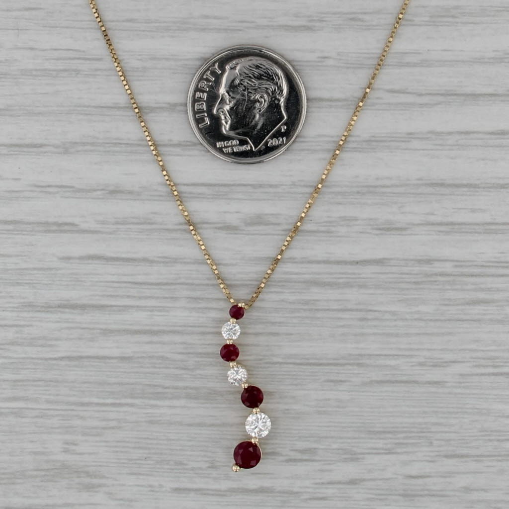 0.97ctw Ruby Diamond Journey Pendant Neckalce 14k Yellow Gold 18" Box Chain