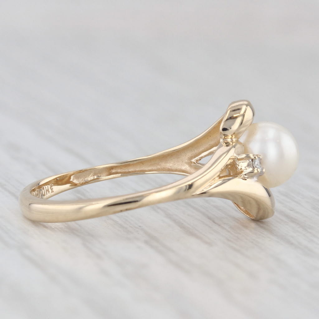 Saltwater Cultured Pearl Diamond Bypass Ring 10k Yellow Gold Size 6.75