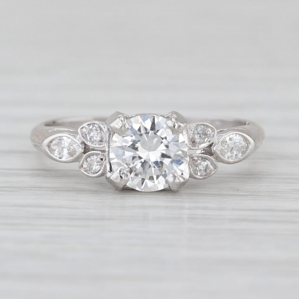 Vintage GIA 1ctw Round Diamond Engagement Ring 900 Platinum Size 6 Engraved