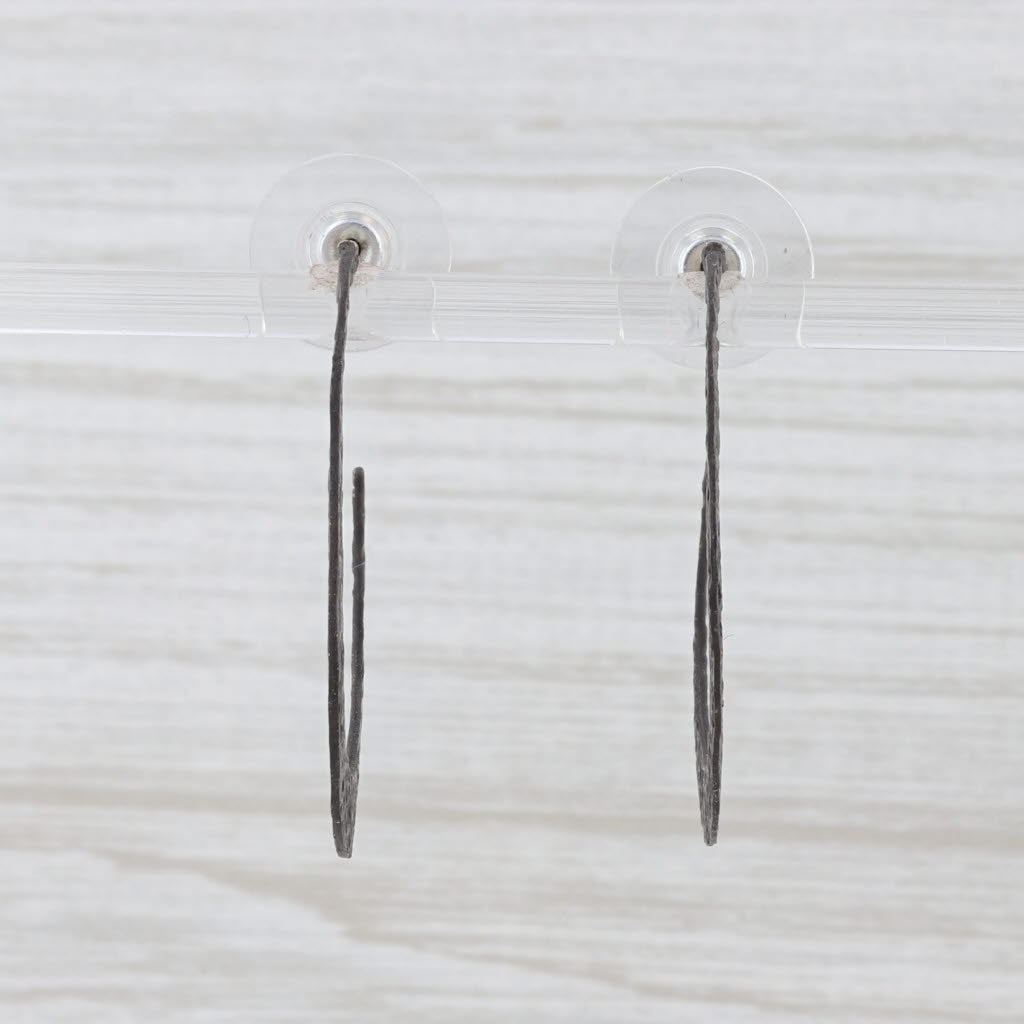 New Nina Wynn Hammered Hoop Earrings Sterling Silver Oxidized Pierced Hoops
