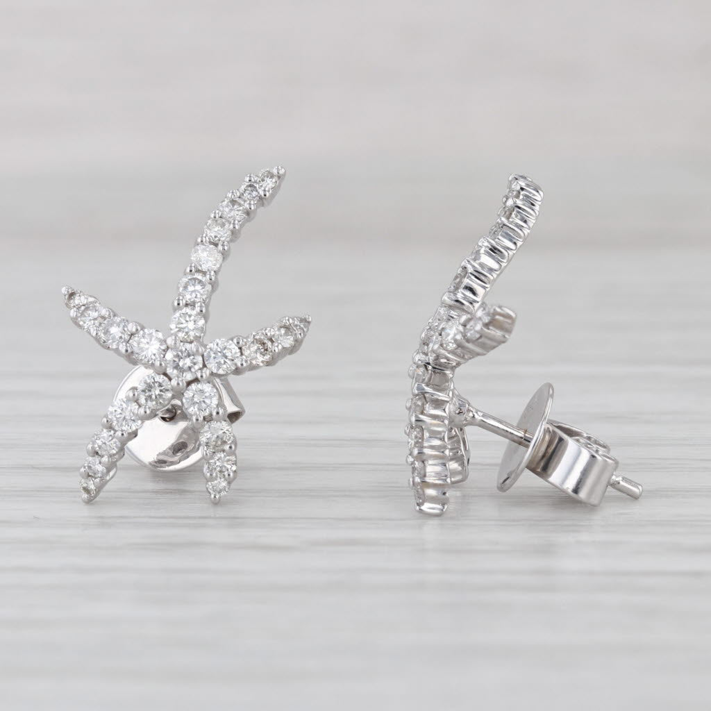 0.82ctw Diamond Starfish Stud Earrings 18k White Gold Studs Nautical