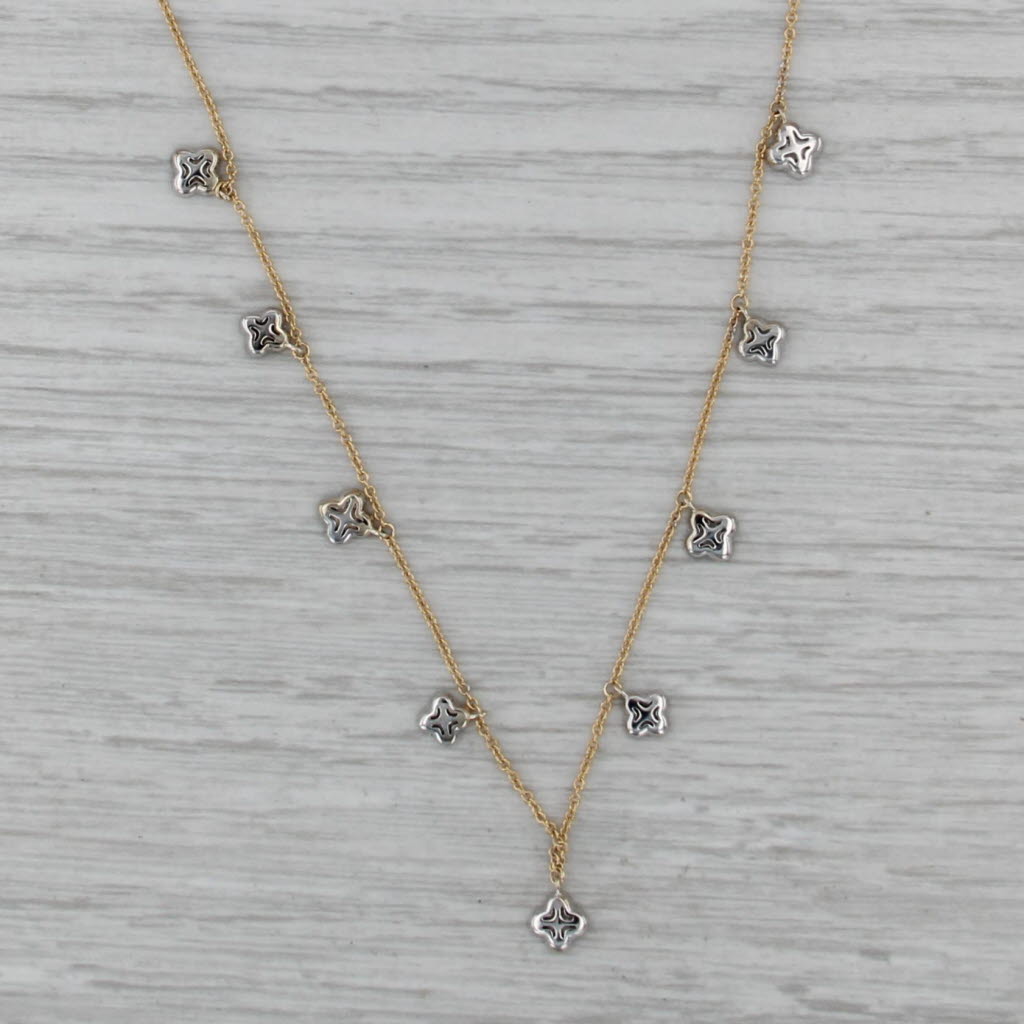 New Diamond Clover Station Necklace 14k Yellow White Gold 18" Adjustable