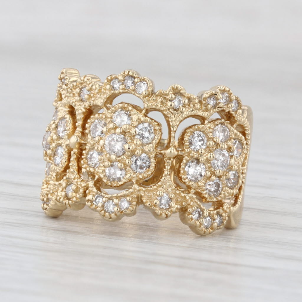 Effy 1.98ctw Diamond Cluster Flower Ring 14k Yellow Gold Cocktail Size 7