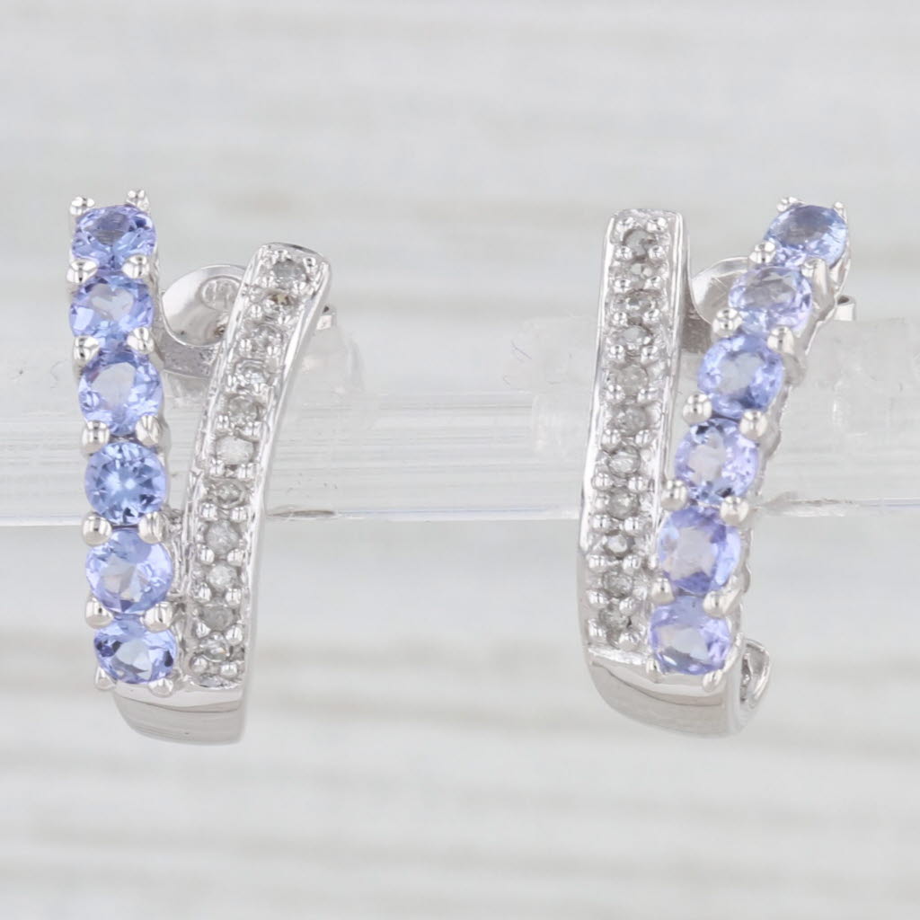 Light Gray 1.08ctw Tanzanite Diamond J-Hook Earrings 10k White Gold Drops