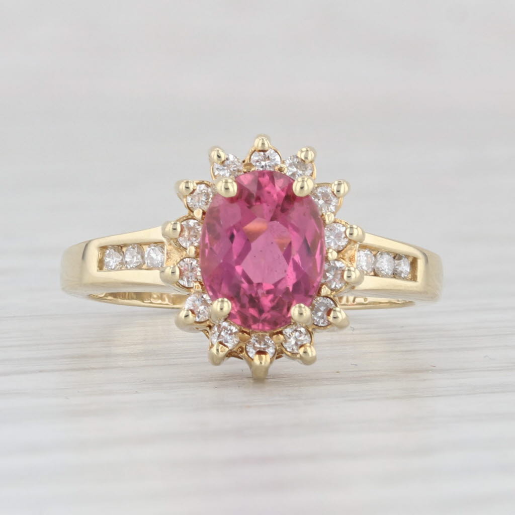 Light Gray 1.70ctw Pink Tourmaline Diamond Halo Ring 18k Yellow Gold Size 6.5