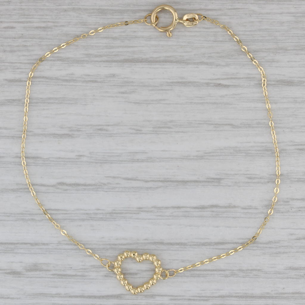 Gray New Heart Cable Chain Bracelet 14k Yellow Gold 7"