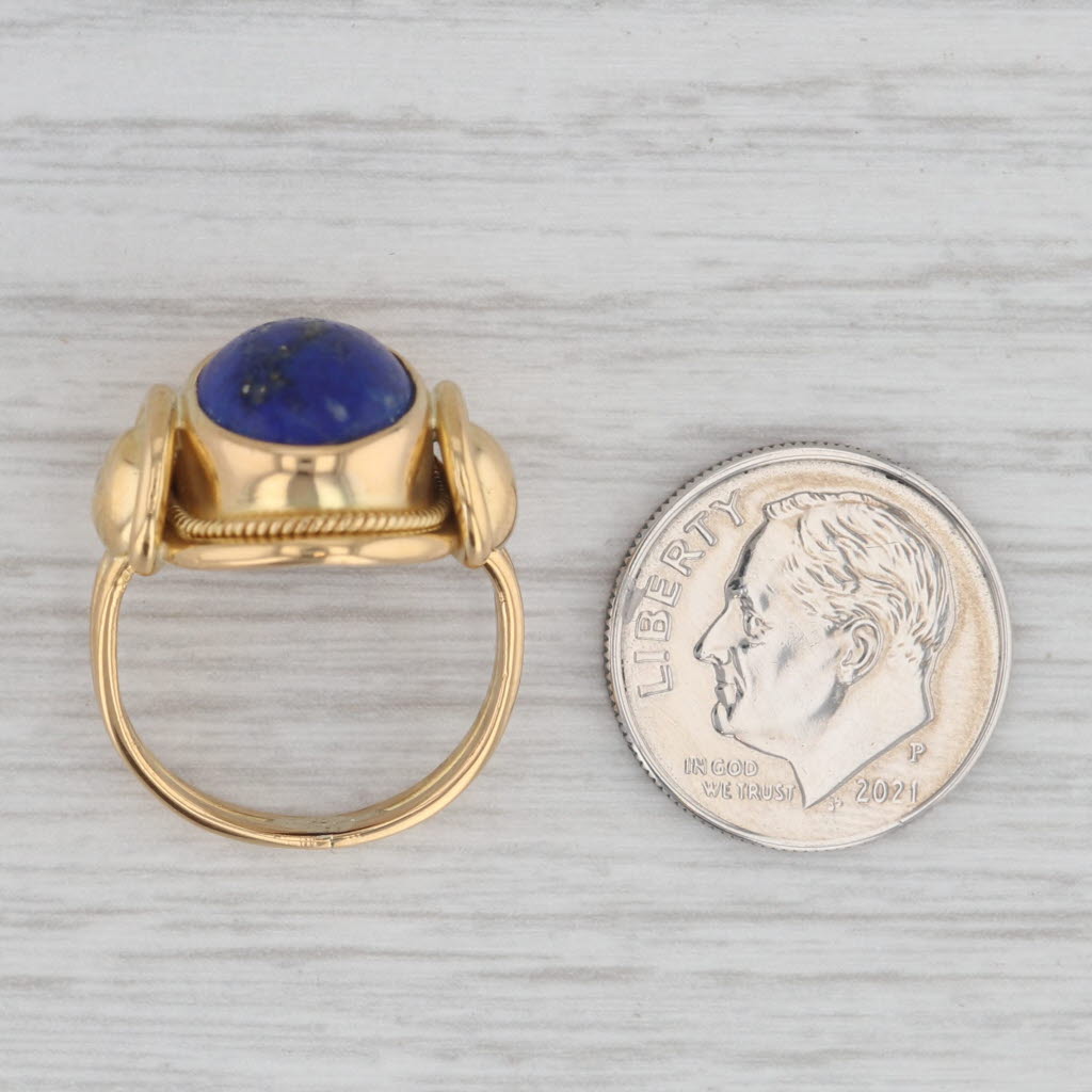 Gray Vintage Blue Lapis Lazuli Ring 22k Yellow Gold Size 5.5 Oval Cabochon Solitaire