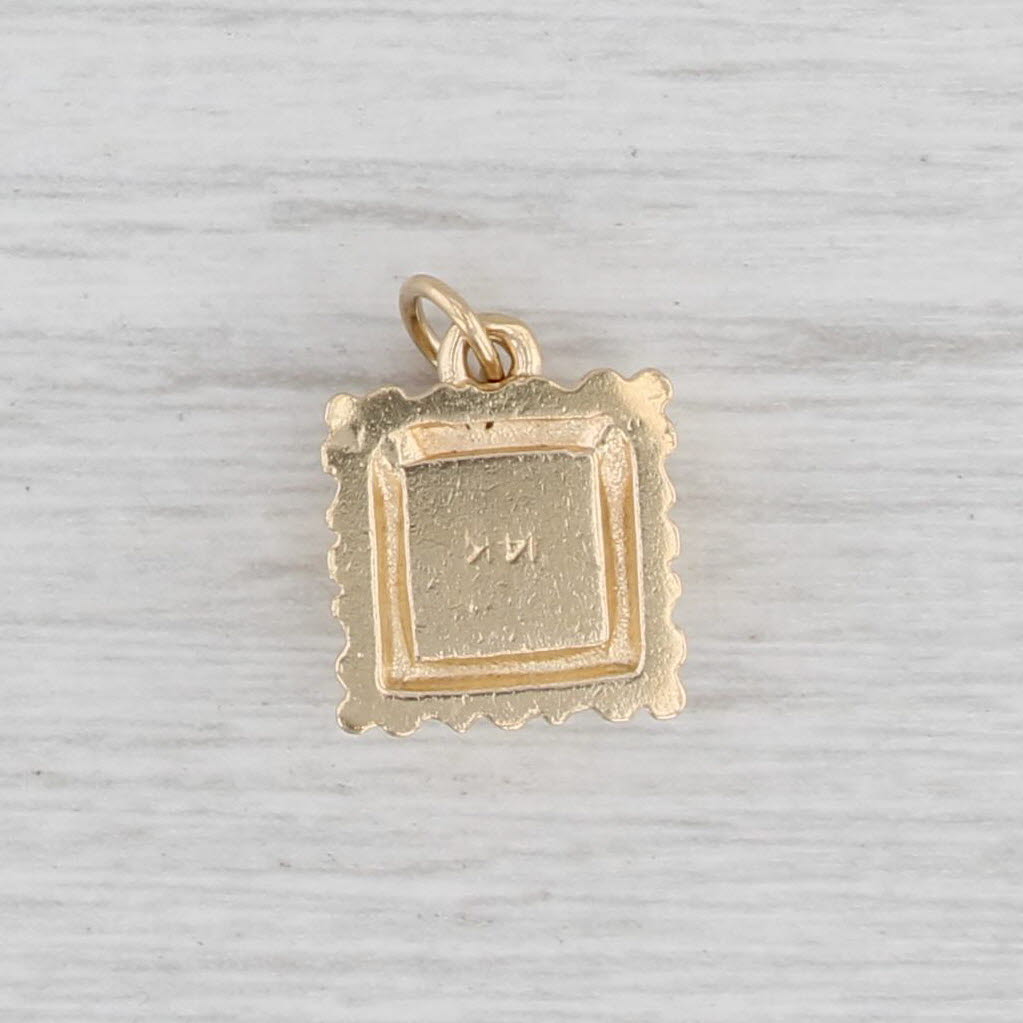 Light Gray Vintage Ring Box with Rhinestone Ring Charm 14k Yellow Gold Small Pendant Opens