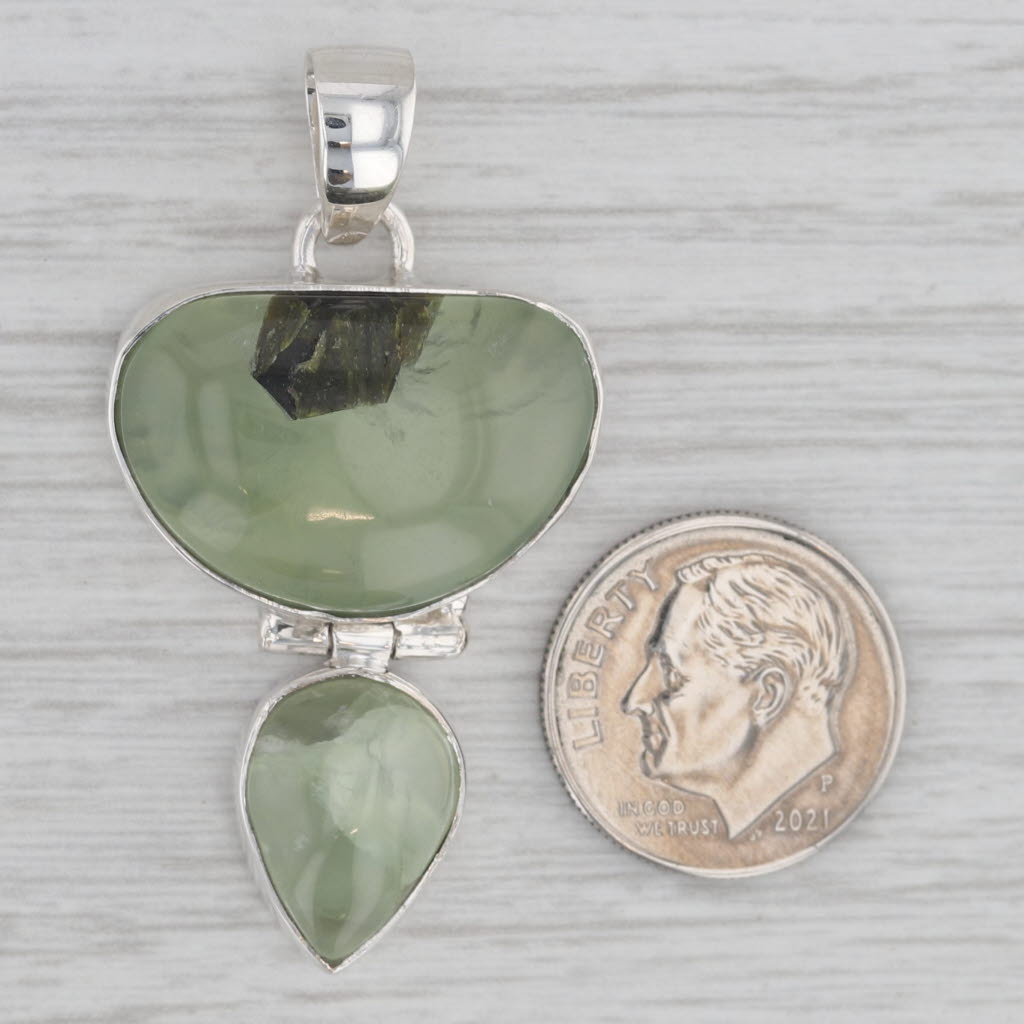 Gray Green Prehnite Cabochon Sterling Silver Pendant