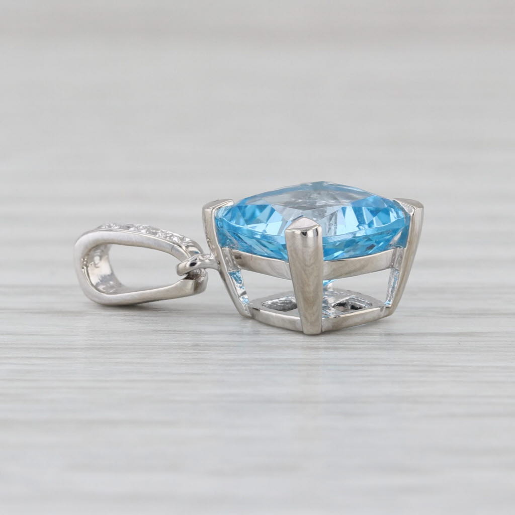 3.30ct Blue Topaz Diamond Small Drop Pendant 10k White Gold