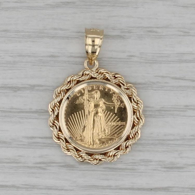 1989 1/10 oz American Gold Eagle Coin Pendant 14k 22k Gold Walking Liberty