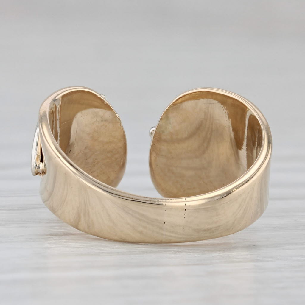 Gray White Yellow Gold Leaf Ring 14k Adjustsable Band Size 5 +