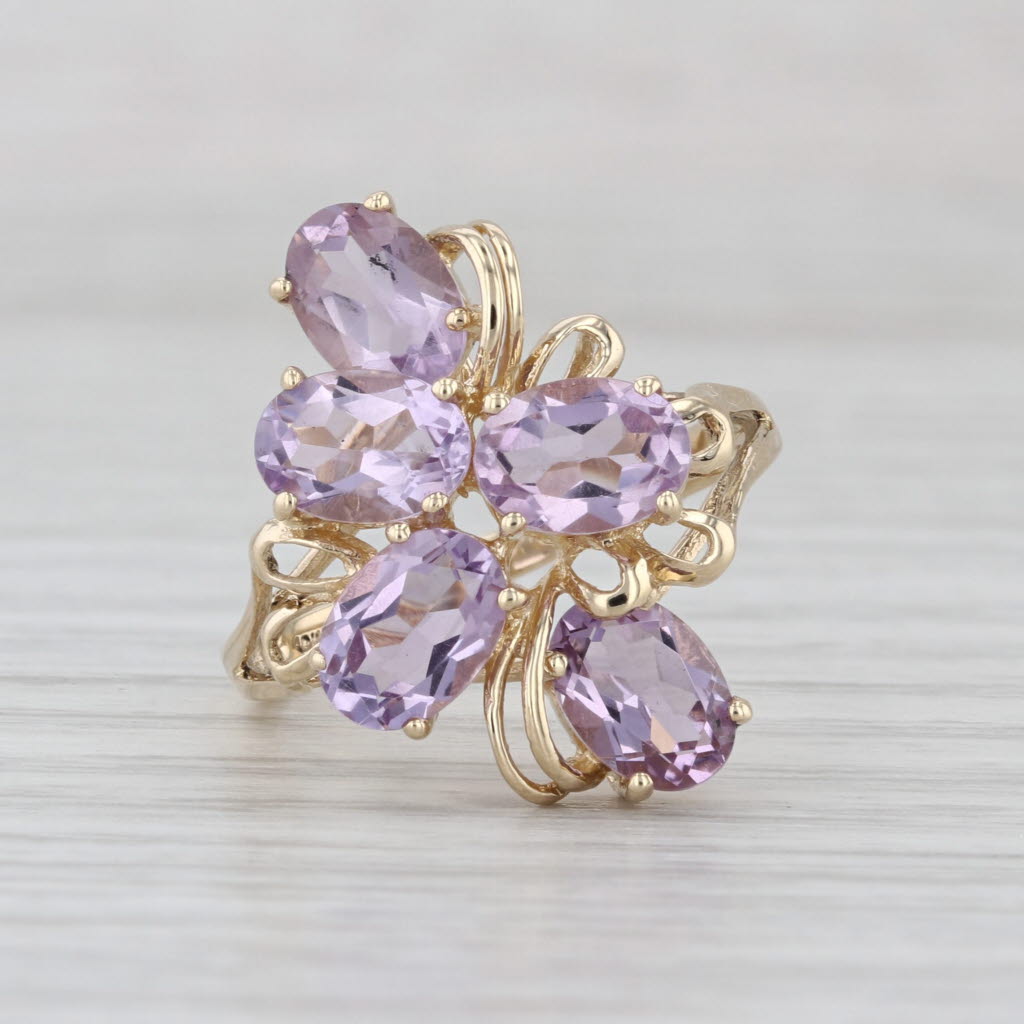 3.50ctw Amethyst Cluster Ring 10k Yellow Gold Size 7 Cocktal