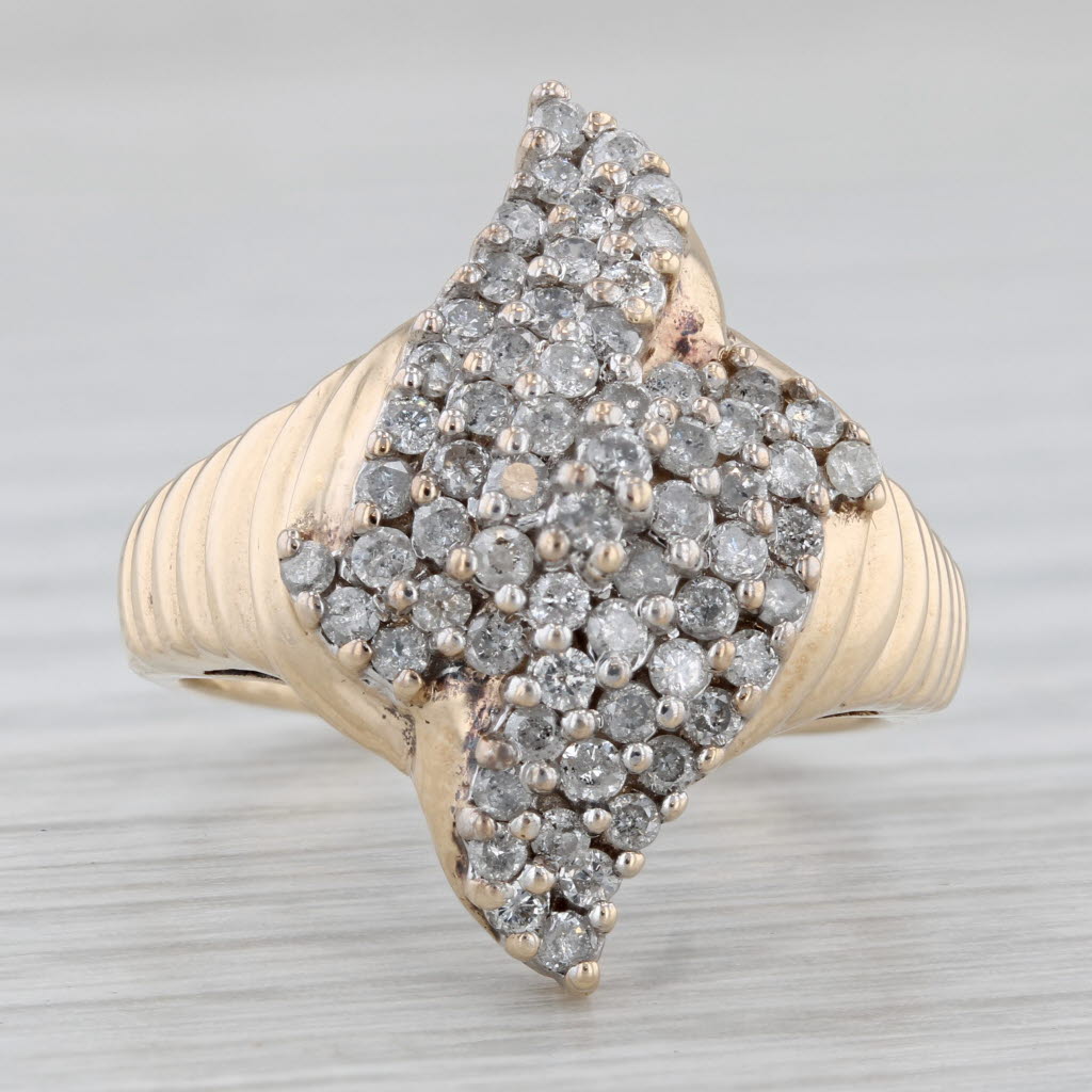 Gray 0.75ctw Diamond Cluster Bypass Ring 10k Yellow Gold Size 8.25 Cocktail