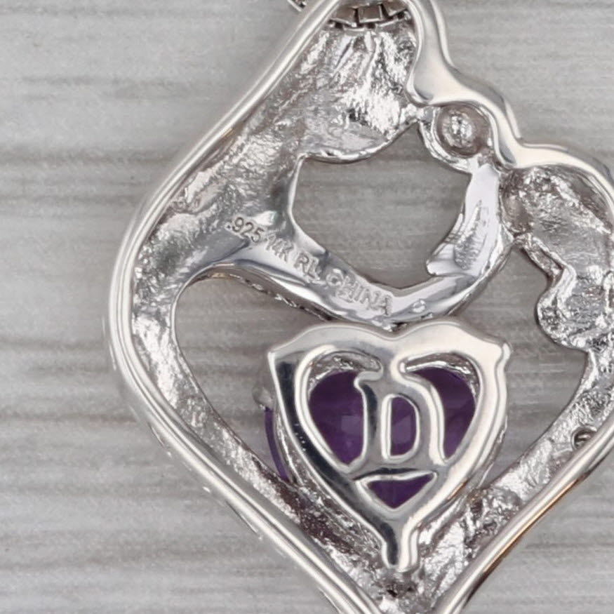 Dark Gray 1.12ct Amethyst Mother & Child Heart Pendant Necklace Sterling Silver 14k Gold