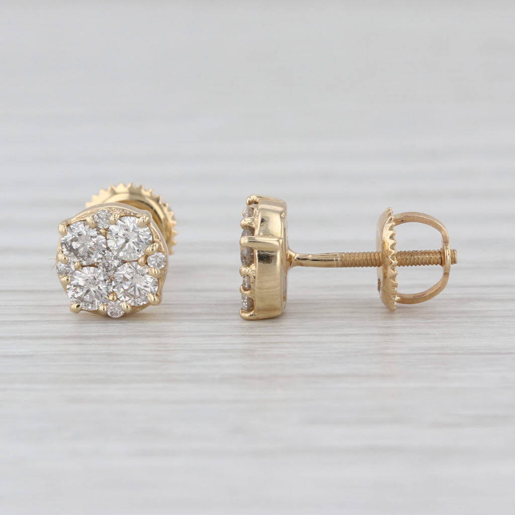 0.70ctw Diamond Cluster Stud Earrings 14k Yellow Gold Screw Back Studs