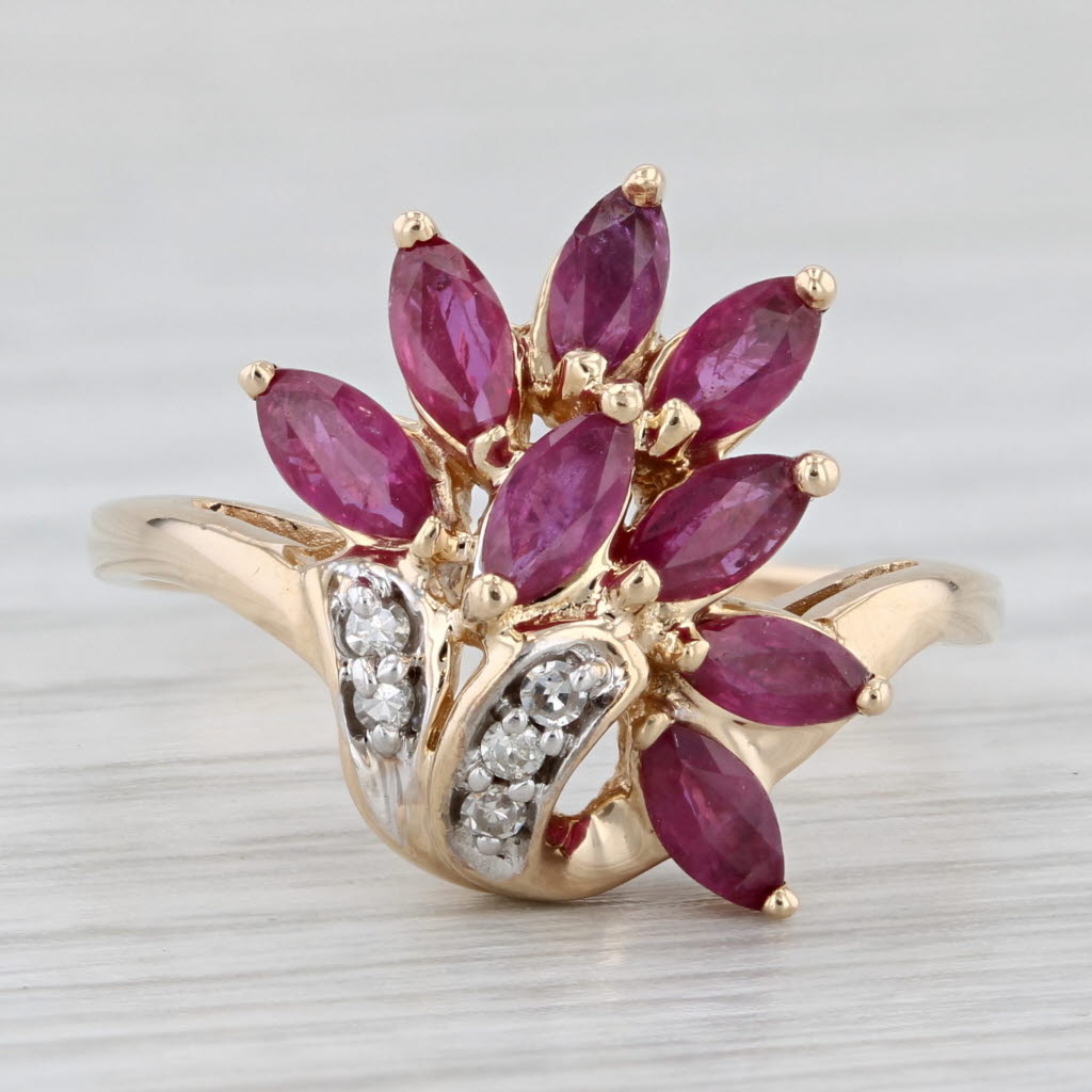 Light Gray 1.53ctw Ruby Diamond Flower Cluster Ring 14k Yellow Gold Size 8.5