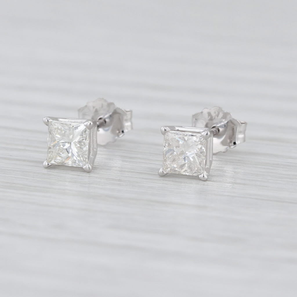 0.55ctw Diamond Princess Stud Earrings 14k White Gold Solitaire Studs