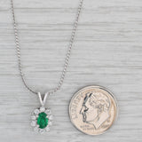 0.70ctw Emerald Diamond Pedant Necklace 14k White Gold 17.75" Serpentine Chain