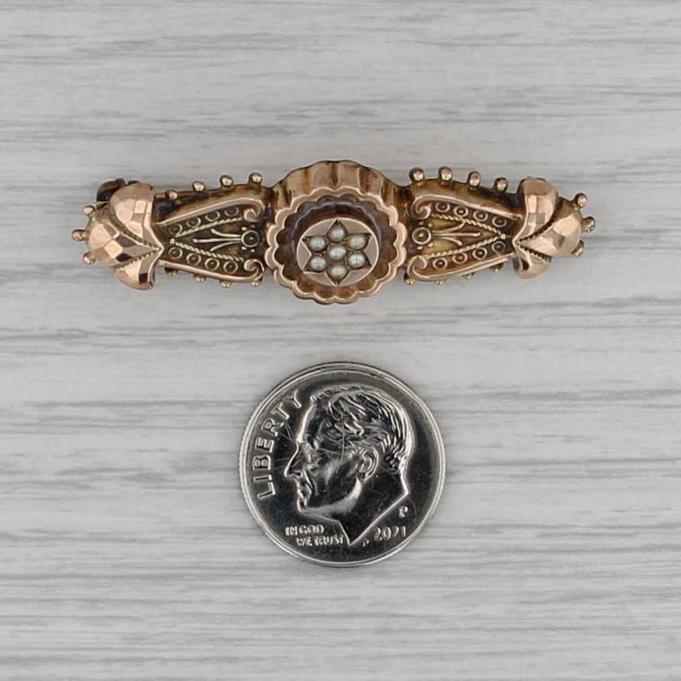 Seed Pearl Ornate Victorian Brooch Gold Filled Antique Pin