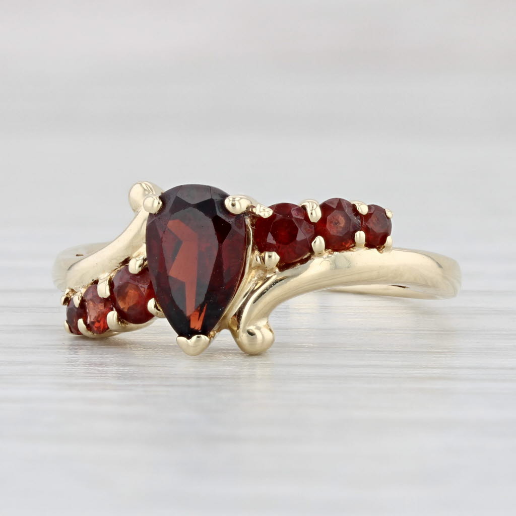 Light Gray 1.60ctw Pear Garnet Ring 14k Yellow Gold Size 8.25 Bypass