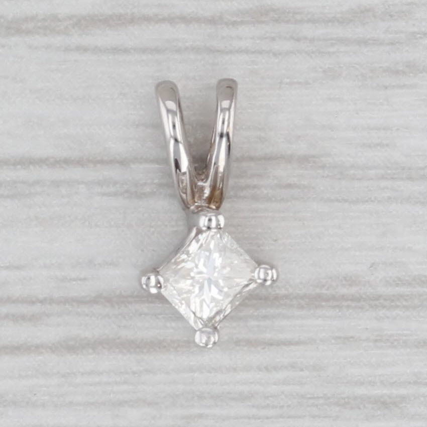 Gray 0.30ct Princess Diamond Solitaire Pendant 18k White Gold Small Drop