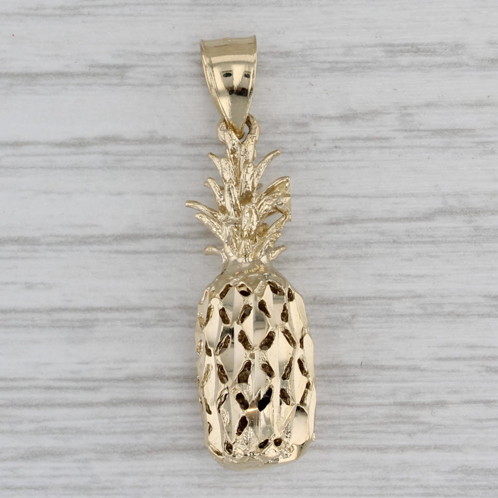 Gray Pineapple Pendant 14k Yellow Gold Ornate Openwork