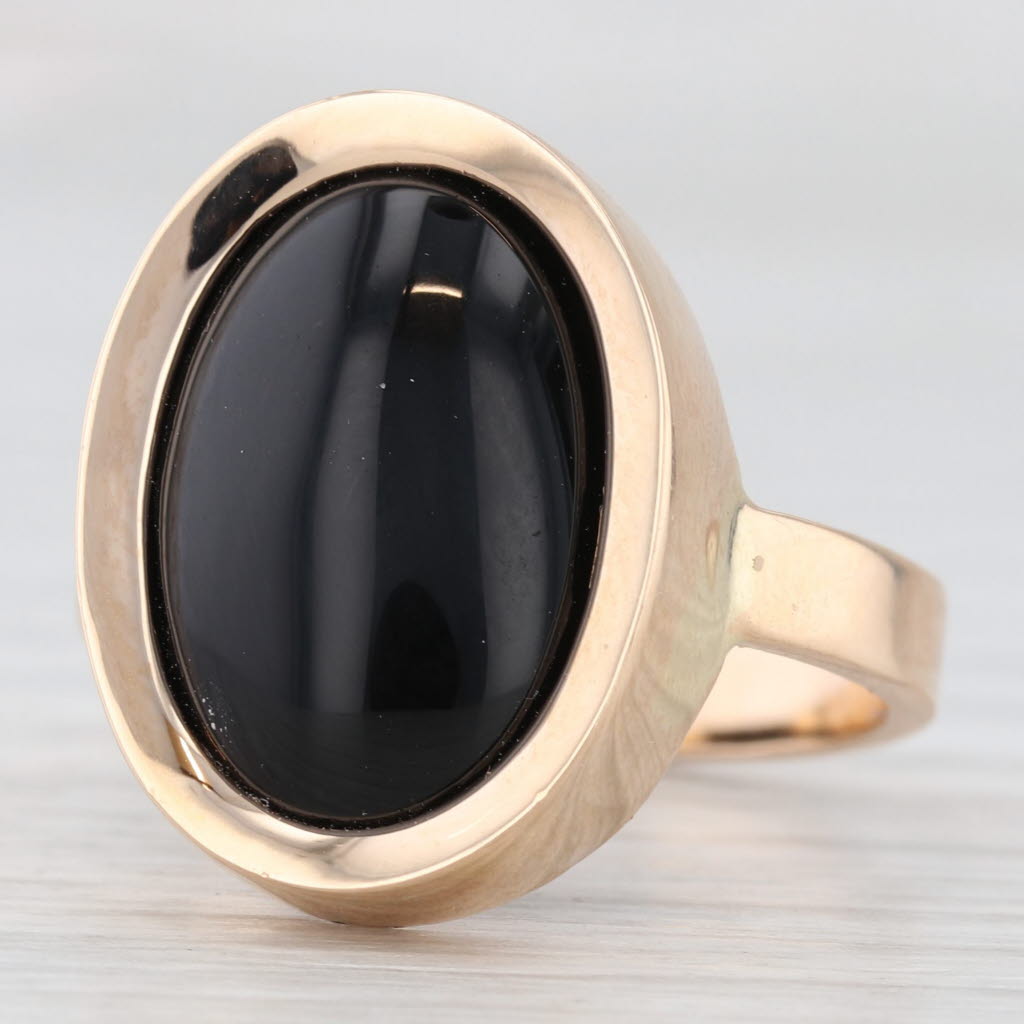 Light Gray Oval Cabochon Onyx Solitaire Ring 14k Yellow Gold Size 7 Vintage