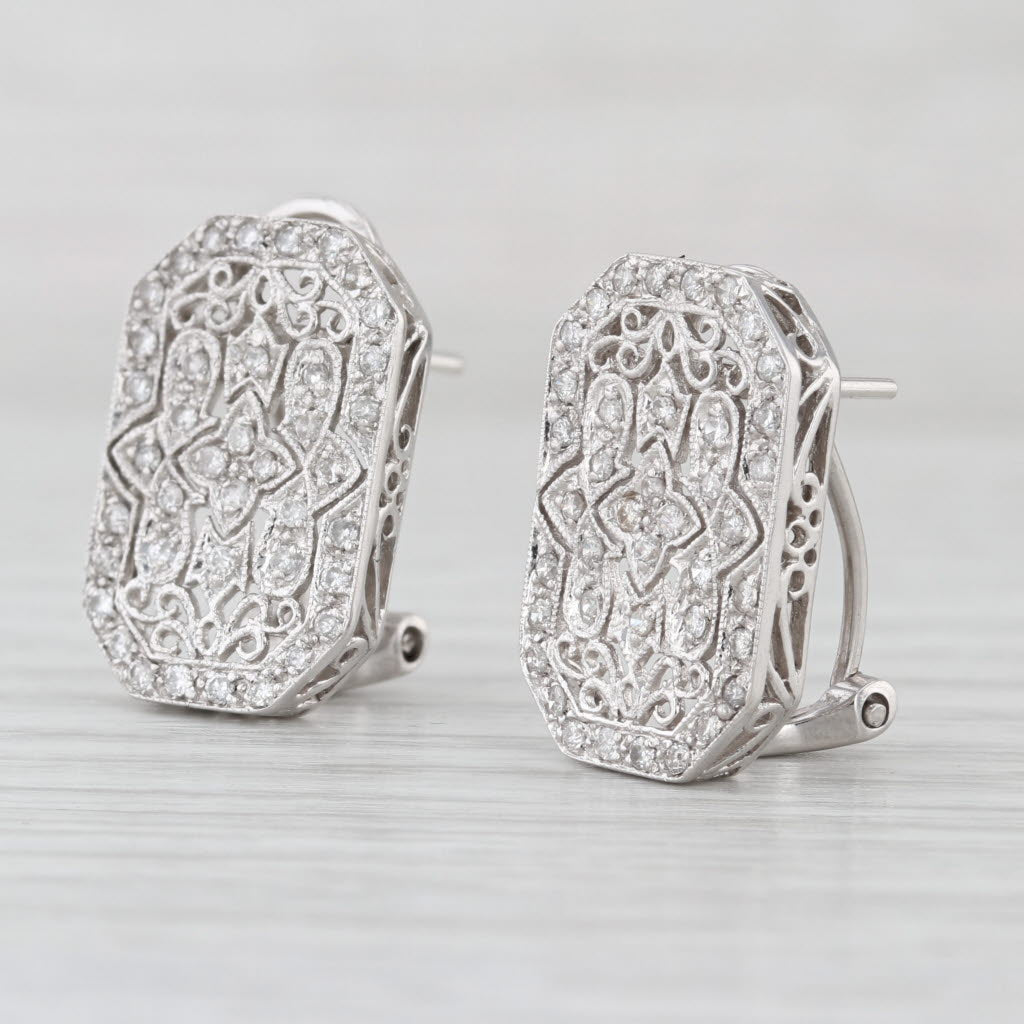0.40ctw Diamond Filigree Drop Earrings 14k White Gold Omega Backs