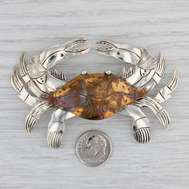 Gray Large Crab Brooch Sterling Silver Brass Nautical Jewelry Pin Courtney Peterson