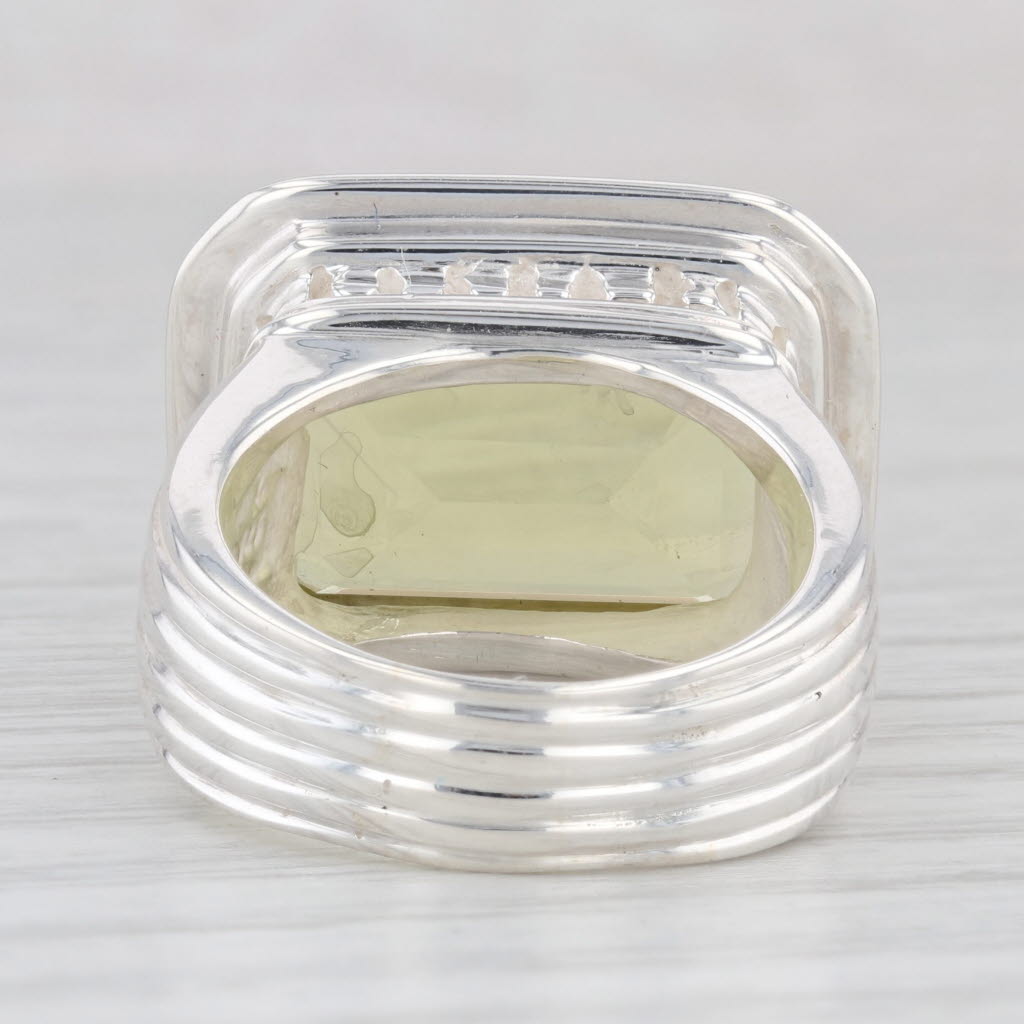 Light Gray Slane & Slane 15.90ct Lemon Quartz Ring Sterling Silver Emerald Cut Solitaire