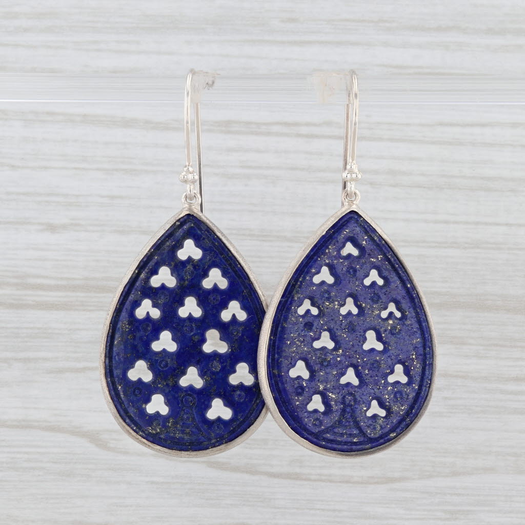 New Nina Wynn Blue Lapis Lazuli Teardrop Earrings Sterling Silver Statement