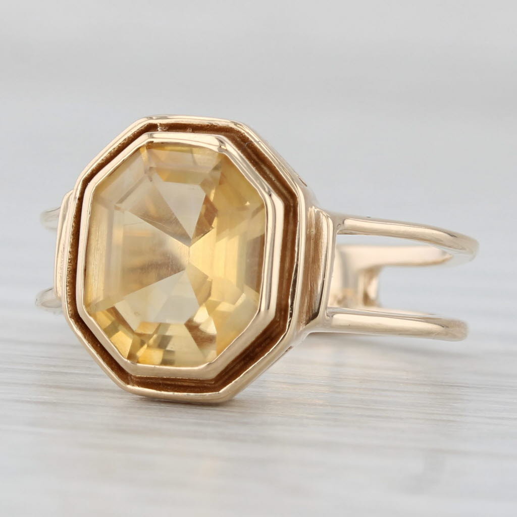 Light Gray Vintage Citrine Solitaire Ring 14k Yellow Gold Size 6.5