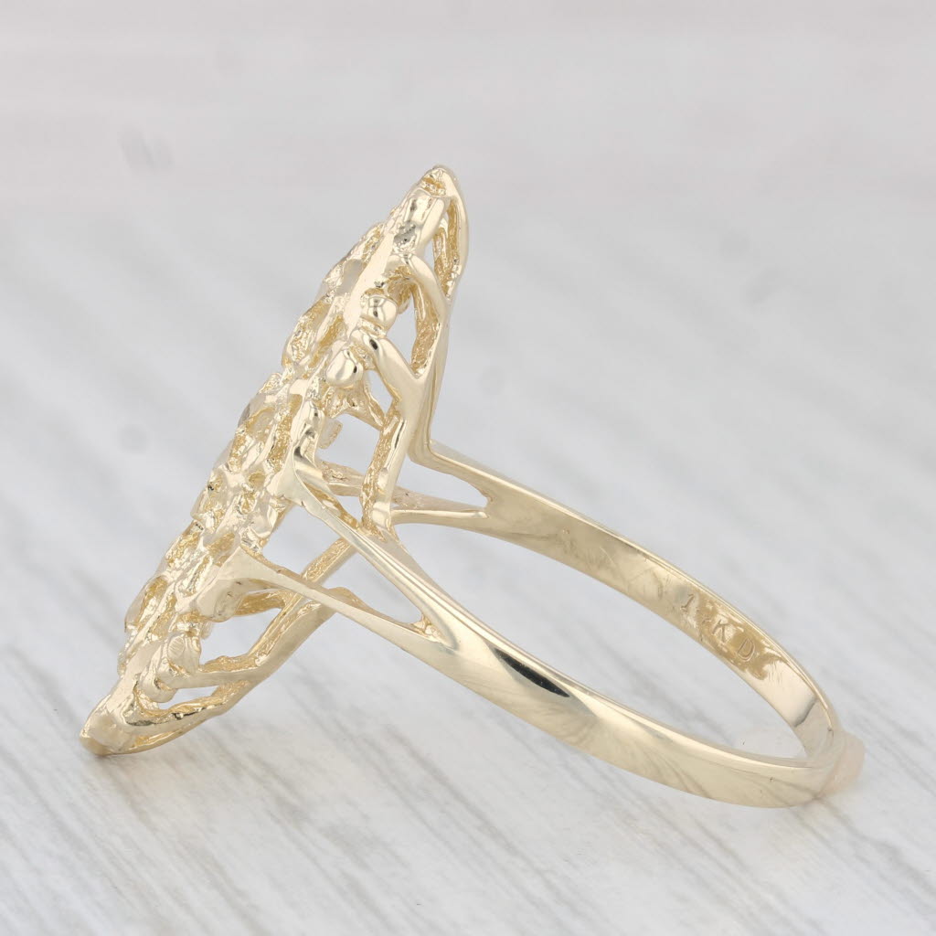 Light Gray Ornate Floral Openwork Ring 14k Yellow Gold Size 10.5 Statement