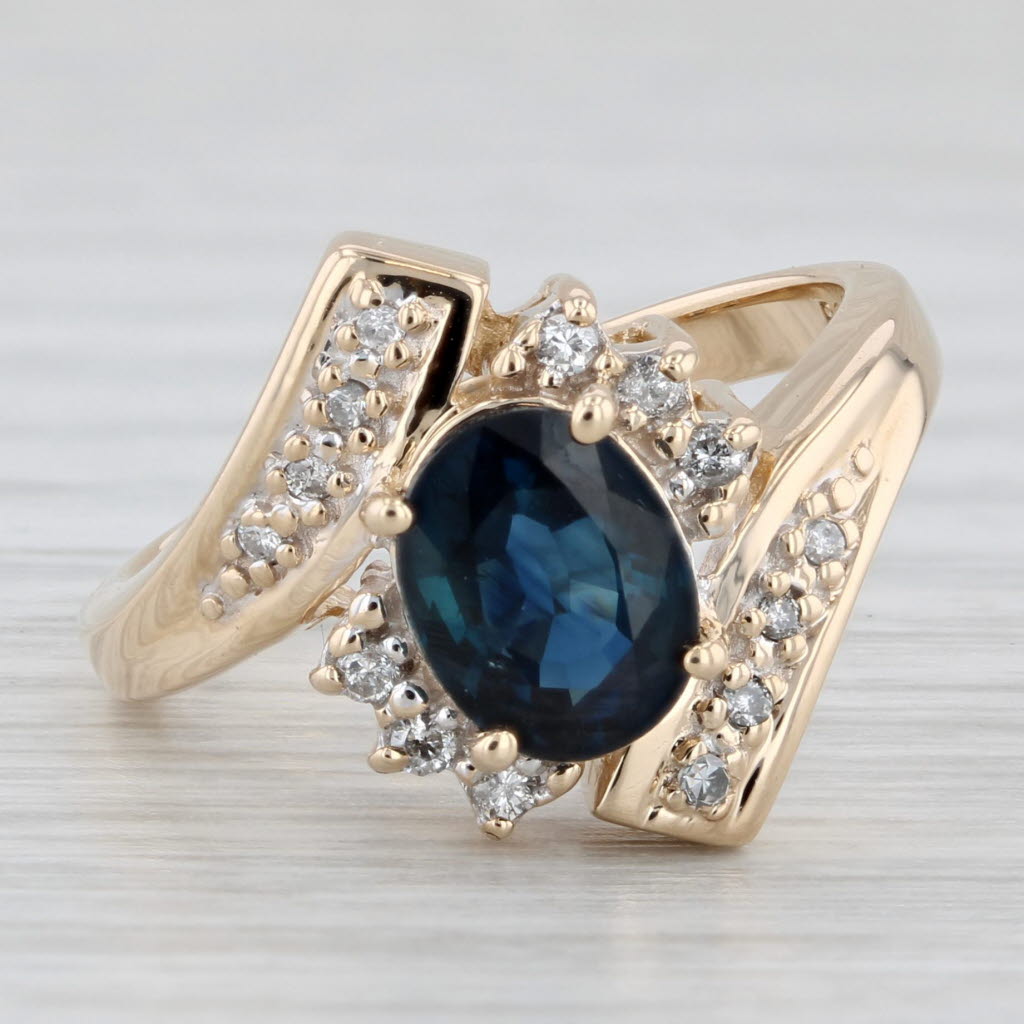 Light Gray 1.50ctw Blue Sapphire Diamond Bypass Ring 14k Yellow Gold Size 6.5