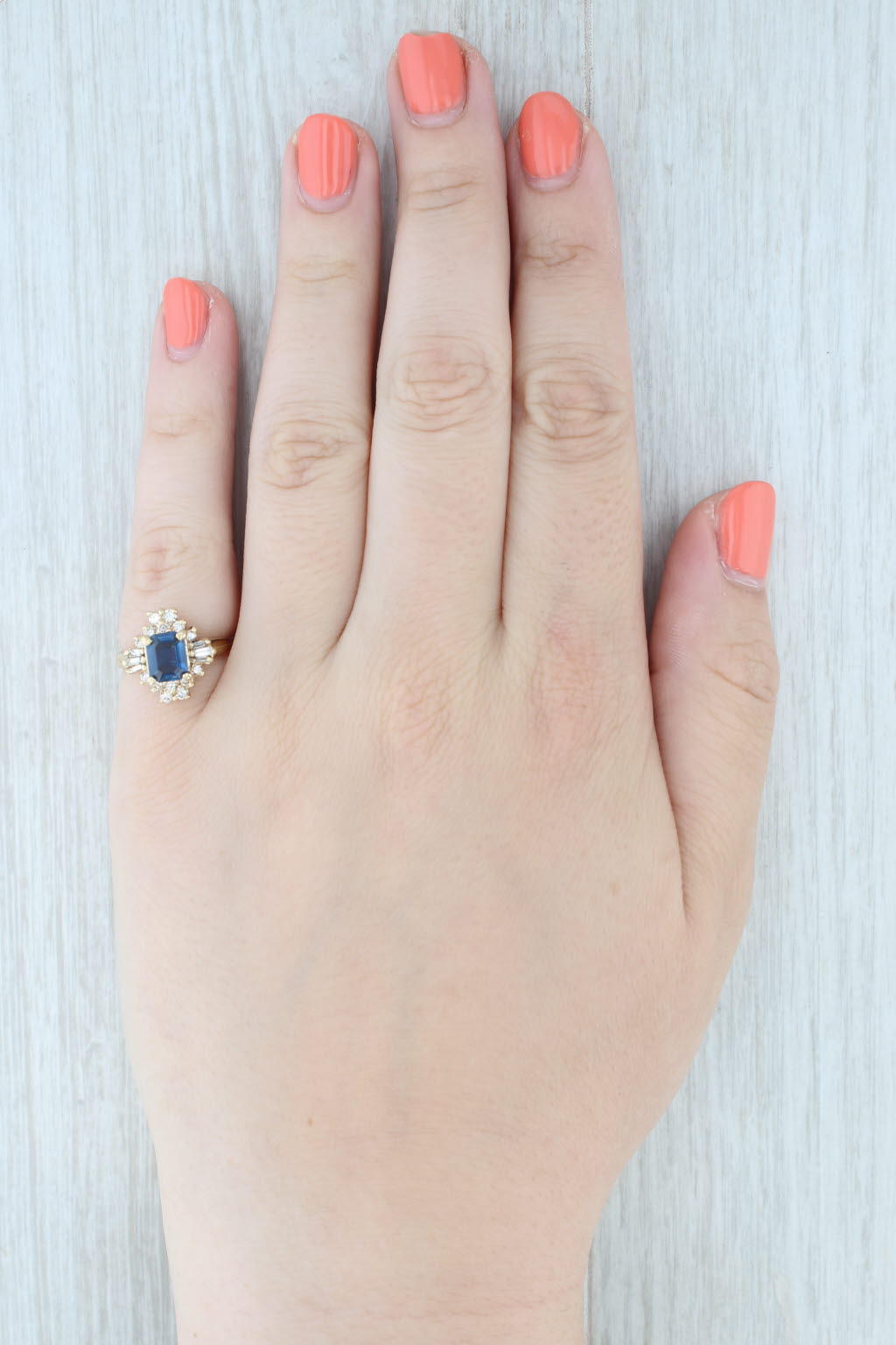 Light Gray 1.83ctw Blue Sapphire Diamond Halo Ring 14k Yellow Gold Size 6 Engagement