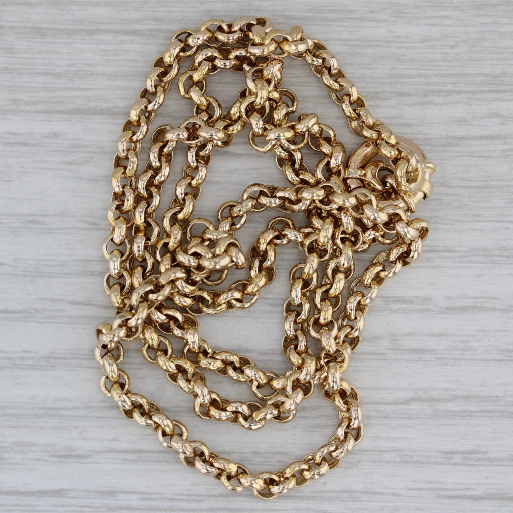 Gray Rolo Cable Chain Necklace 14k Yellow Gold 23.5" 4mm