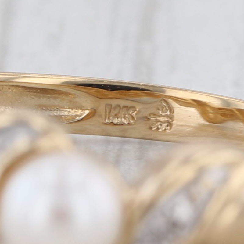 3-Stone Cultured Pearl Diamond Ring 14k Yellow Gold Size 7.5 Stackable